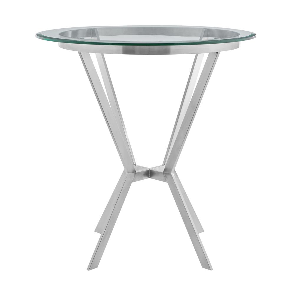 Naomi Round Glass and Brushed Stainless Steel Bar Table. Picture 1