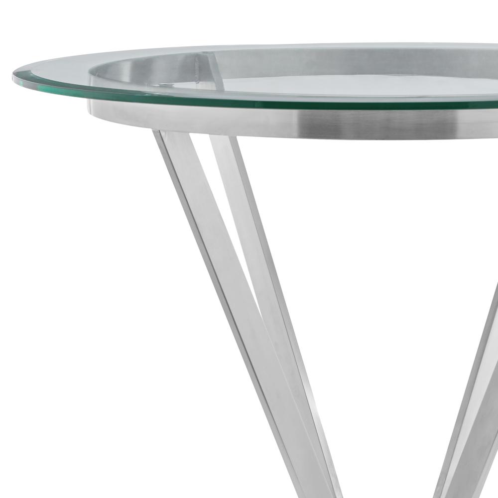 Naomi Round Glass and Brushed Stainless Steel Bar Table. Picture 2