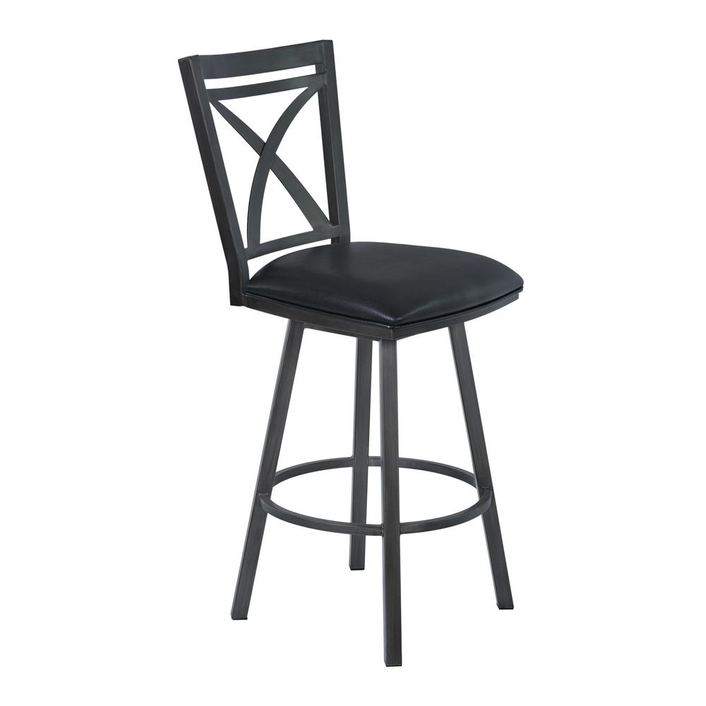 30" Bar Height Metal Swivel Brastool in Ford Black Pu and Mineral Finish. Picture 1