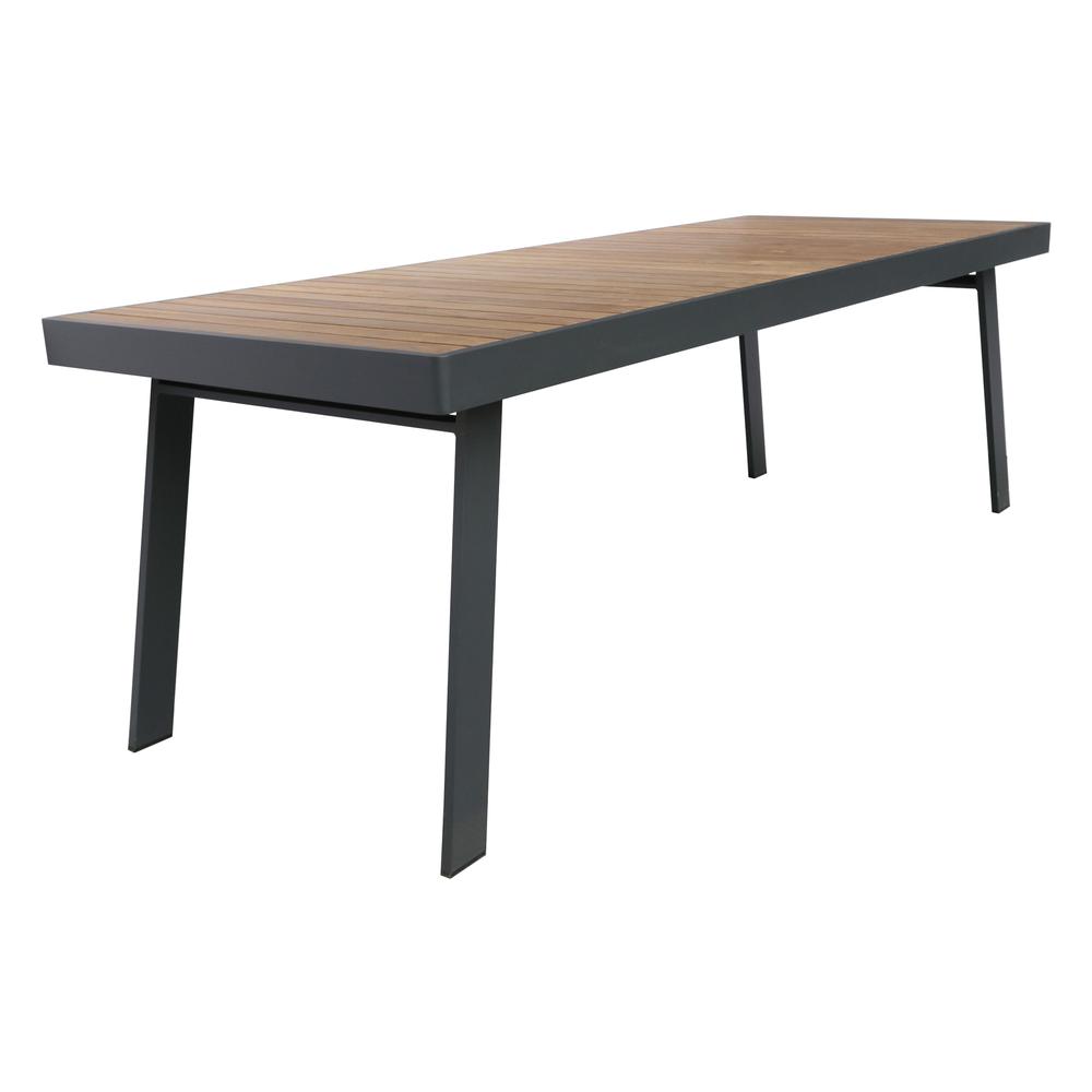 Nofi Outdoor Patio Dining Table in Charcoal Finish with Teak Wood Top. Picture 1
