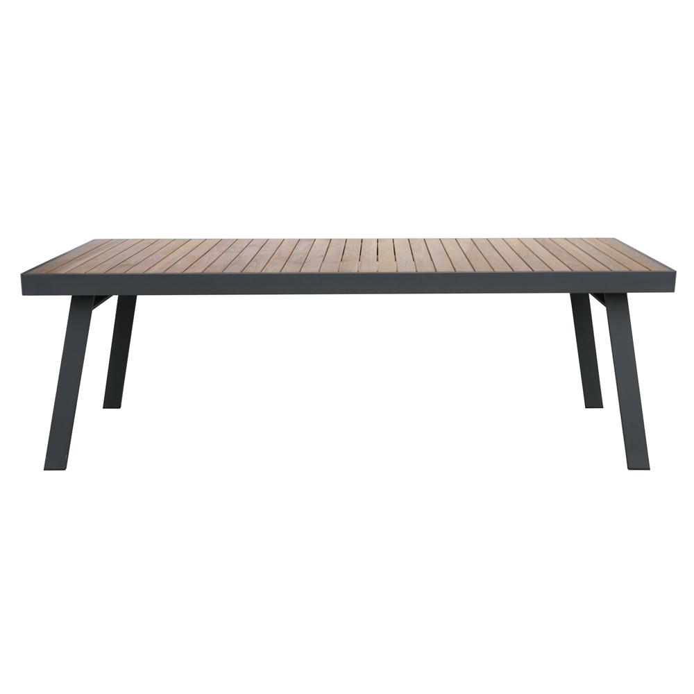 Nofi Outdoor Patio Dining Table in Charcoal Finish with Teak Wood Top. Picture 2