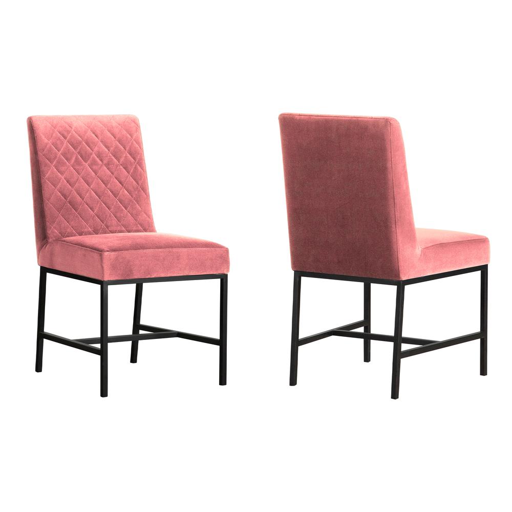 Napoli Pink Velvet and Black Leg Modern Accent Dining Chair- Set of 2. Picture 1
