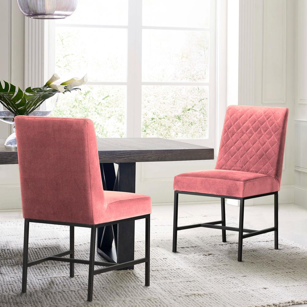 Napoli Pink Velvet and Black Leg Modern Accent Dining Chair- Set of 2. Picture 2