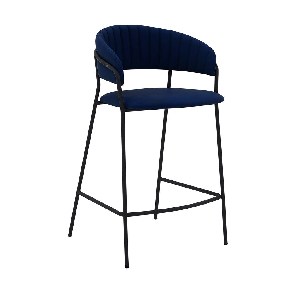 Nara 26" Blue Faux Leather and Metal - Counter Height Bar Stool. Picture 1
