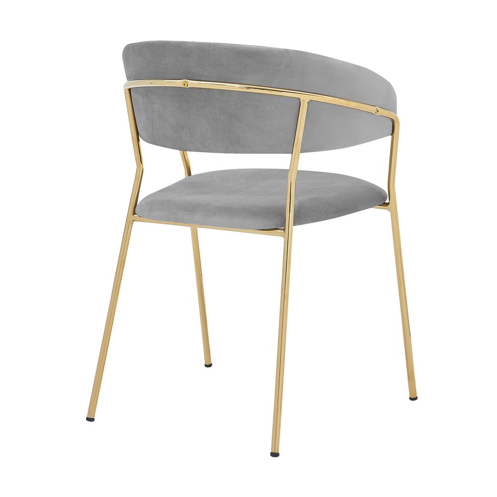 Nara Modern Gray Velvet and Gold Metal Leg Dining Room Chairs - Set of 2. Picture 4