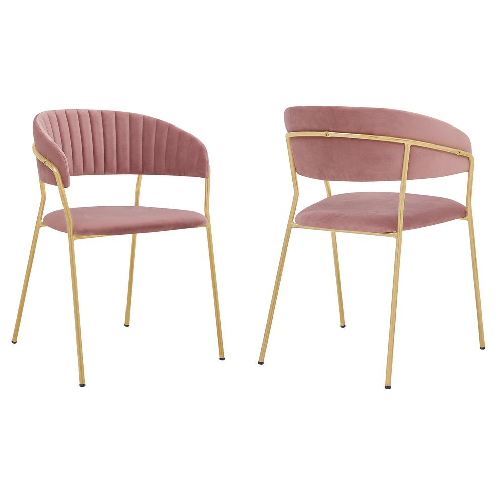 Nara Modern Pink Velvet and Gold Metal Leg Dining Room Chairs - Set of 2. Picture 1