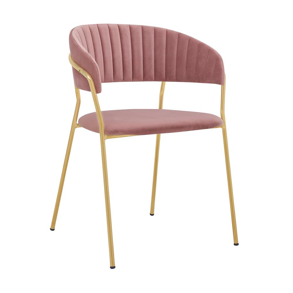 Nara Modern Pink Velvet and Gold Metal Leg Dining Room Chairs - Set of 2. Picture 2