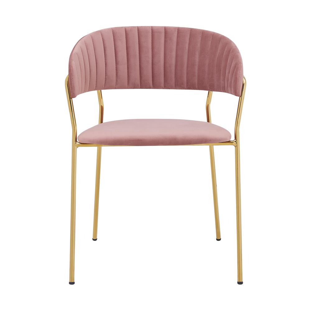 Nara Modern Pink Velvet and Gold Metal Leg Dining Room Chairs - Set of 2. Picture 3