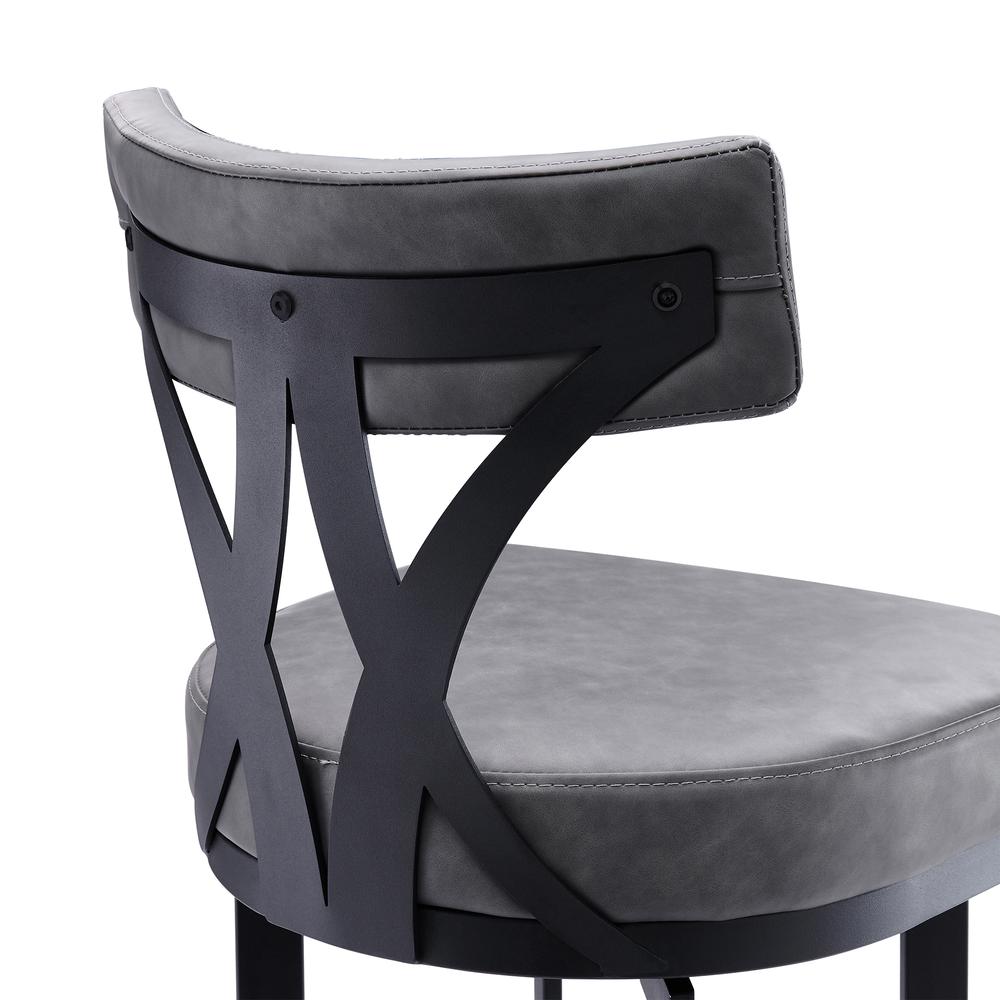 Contemporary 26" Counter Height Barstool in Black Powder Coated Finish and Vintage Grey Faux Leather. Picture 5