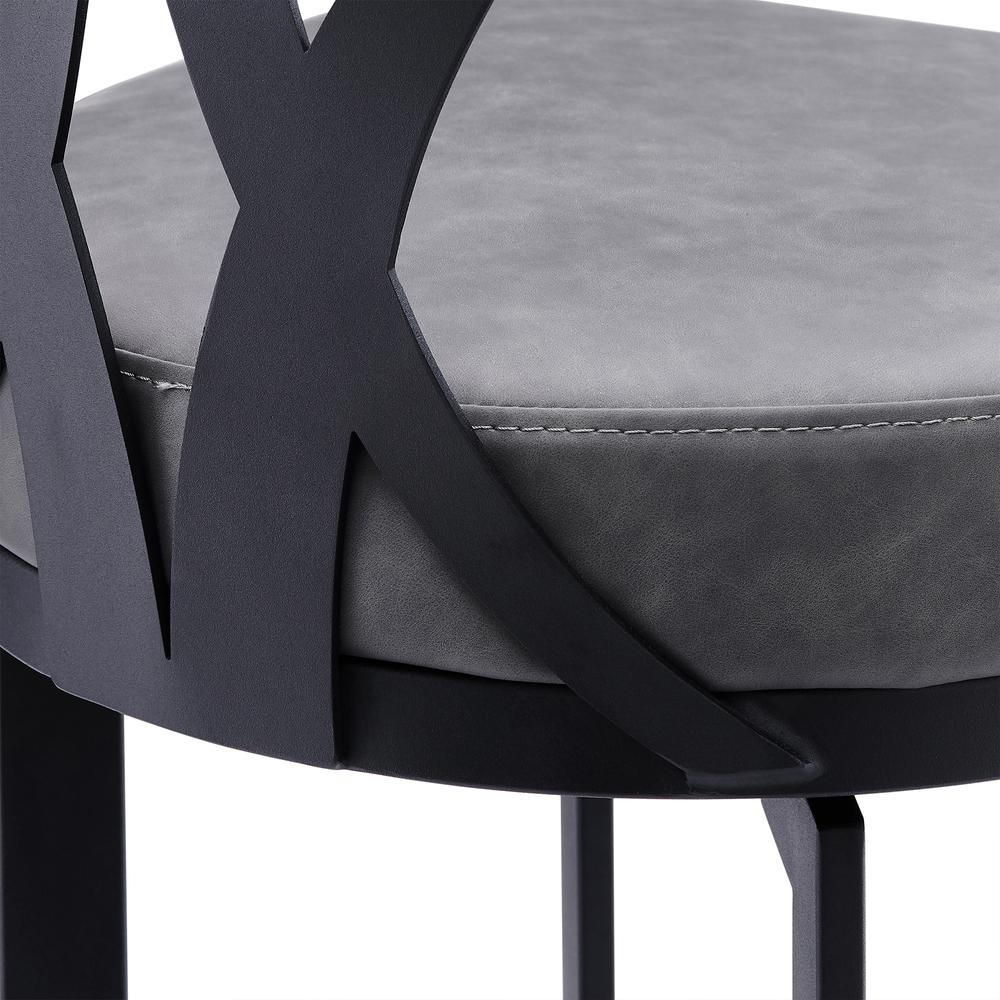 Contemporary 26" Counter Height Barstool in Black Powder Coated Finish and Vintage Grey Faux Leather. Picture 6