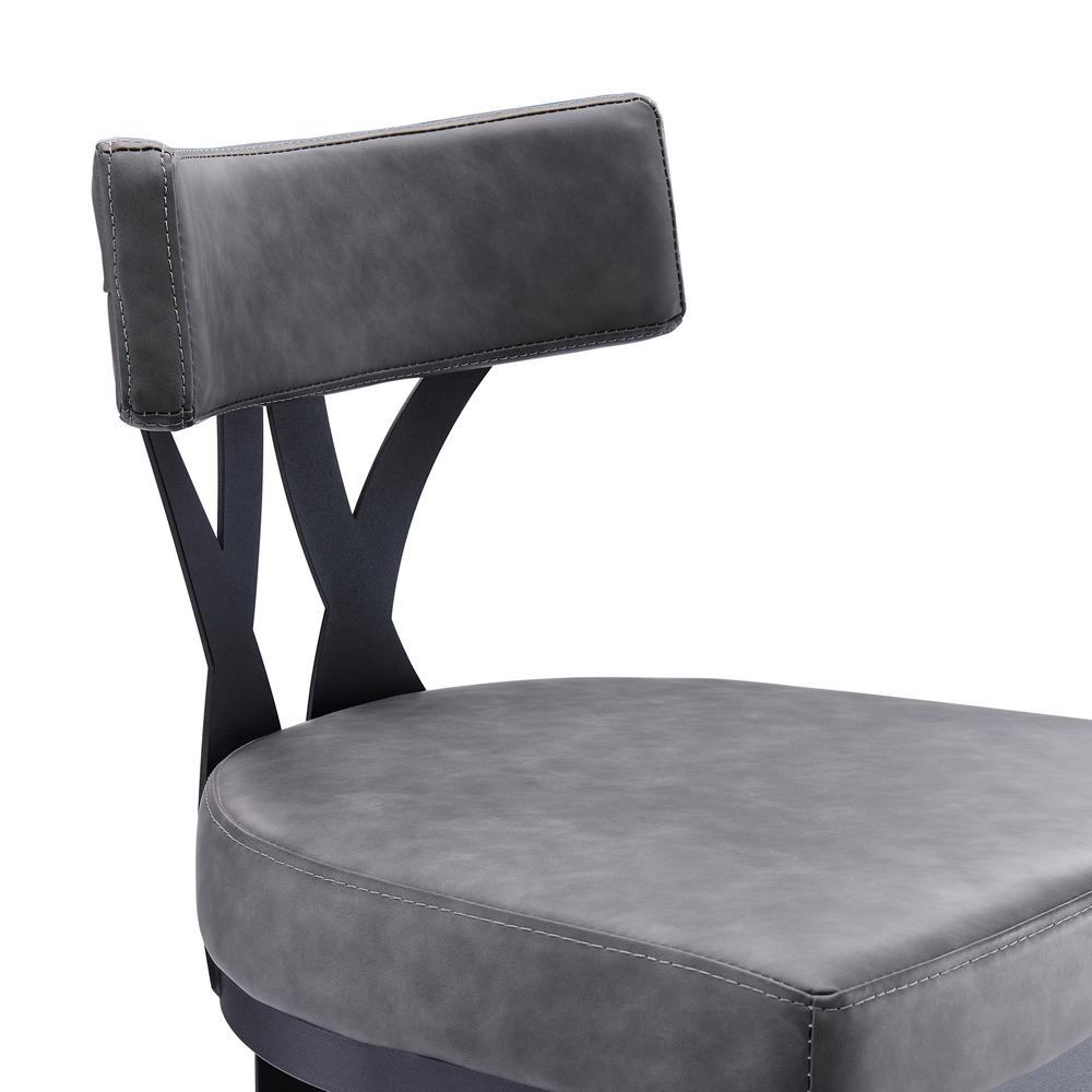 Natalie Contemporary 30" Bar Height Barstool in Black Powder Coated Finish and Vintage Grey Faux Leather. Picture 4