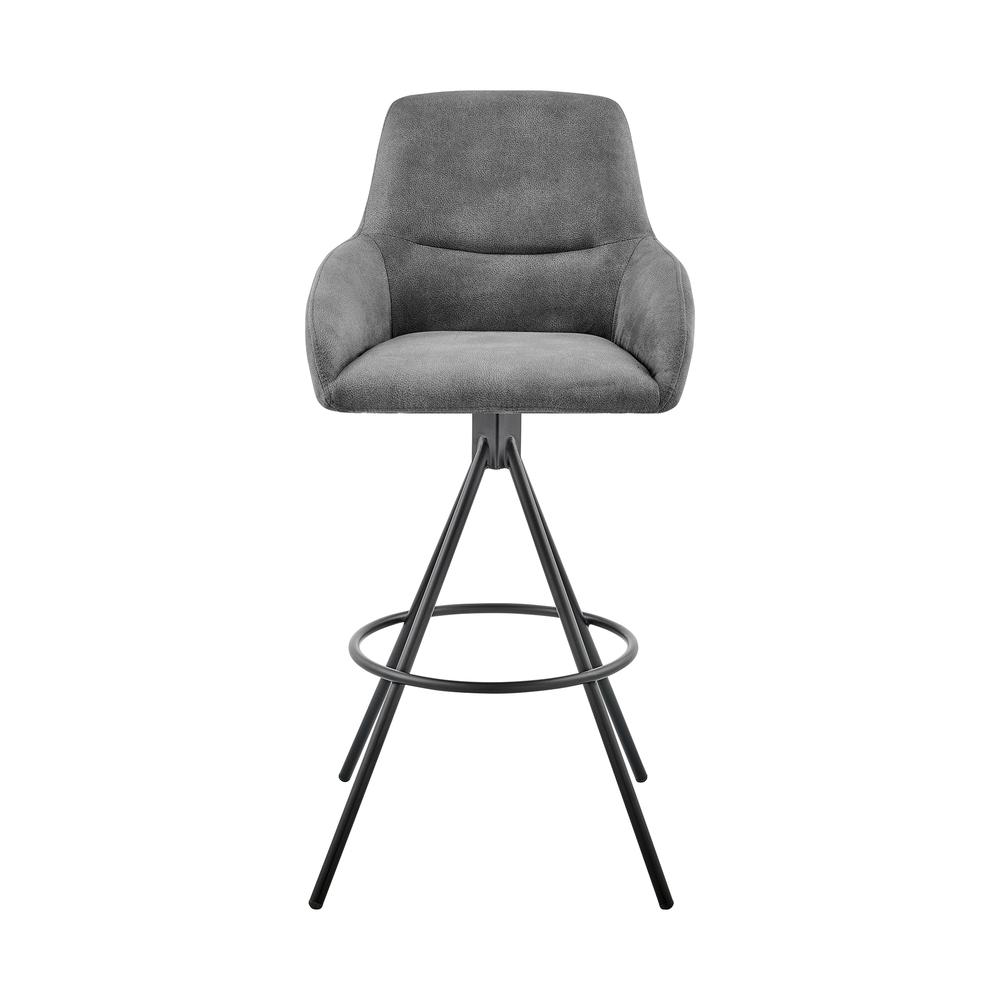 Odessa 30" Bar Height Bar Stool in Charcoal Fabric and Black Finish. Picture 1