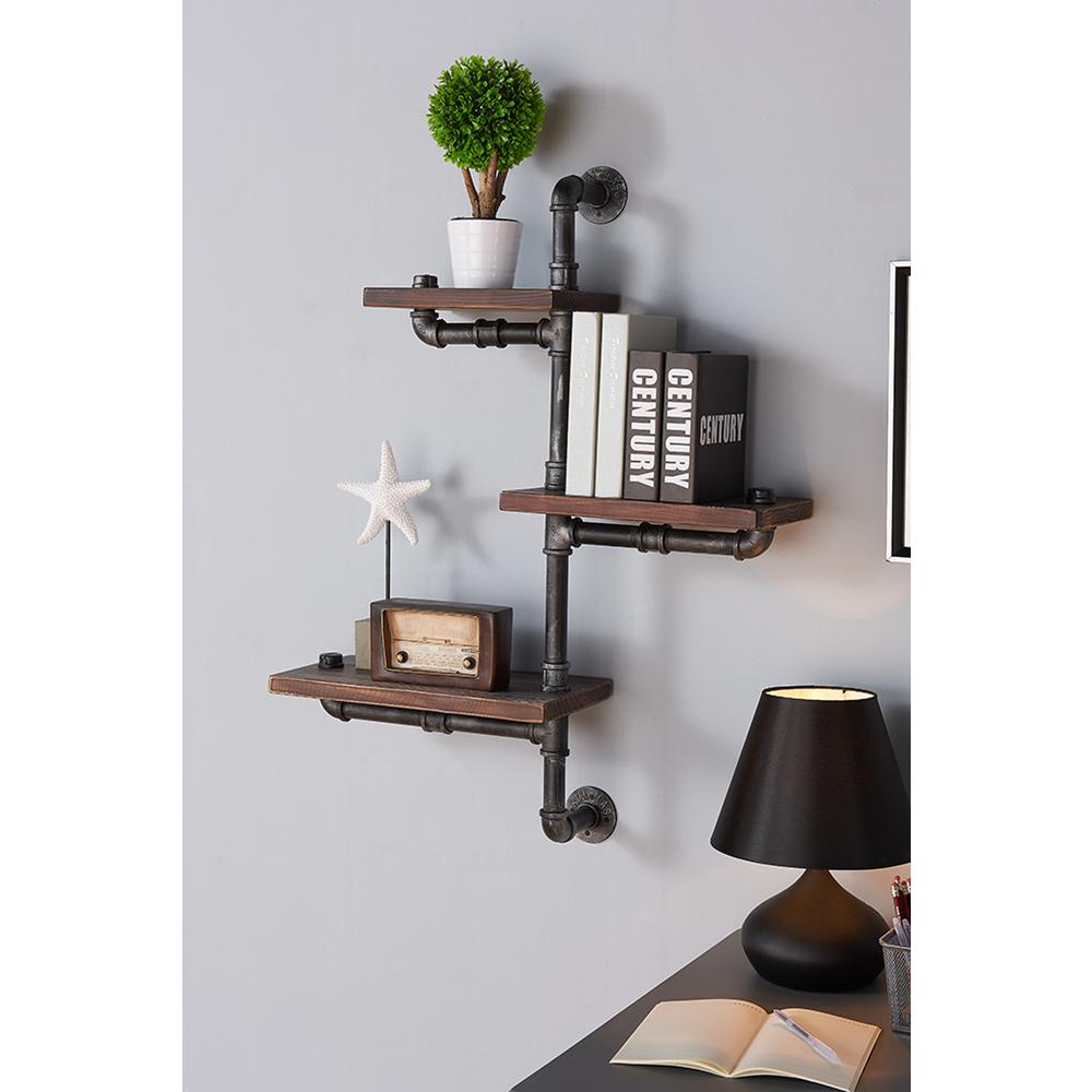 30" Orton Industrial Pine Wood Floating Wall Shelf in Gray and Walnut Finish. Picture 2