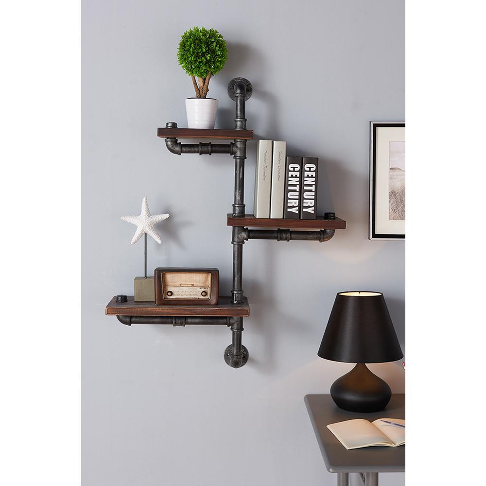 Armen Living 30" Orton Industrial Pine Wood Floating Wall Shelf in Gray and Walnut Finish. Picture 3