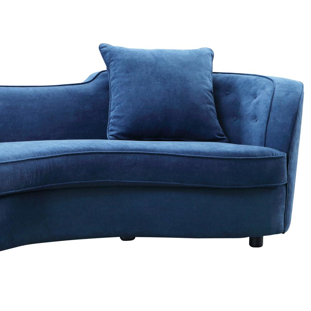 Contemporary Sofa in Blue Velvet with Brown Wood Legs. Picture 2