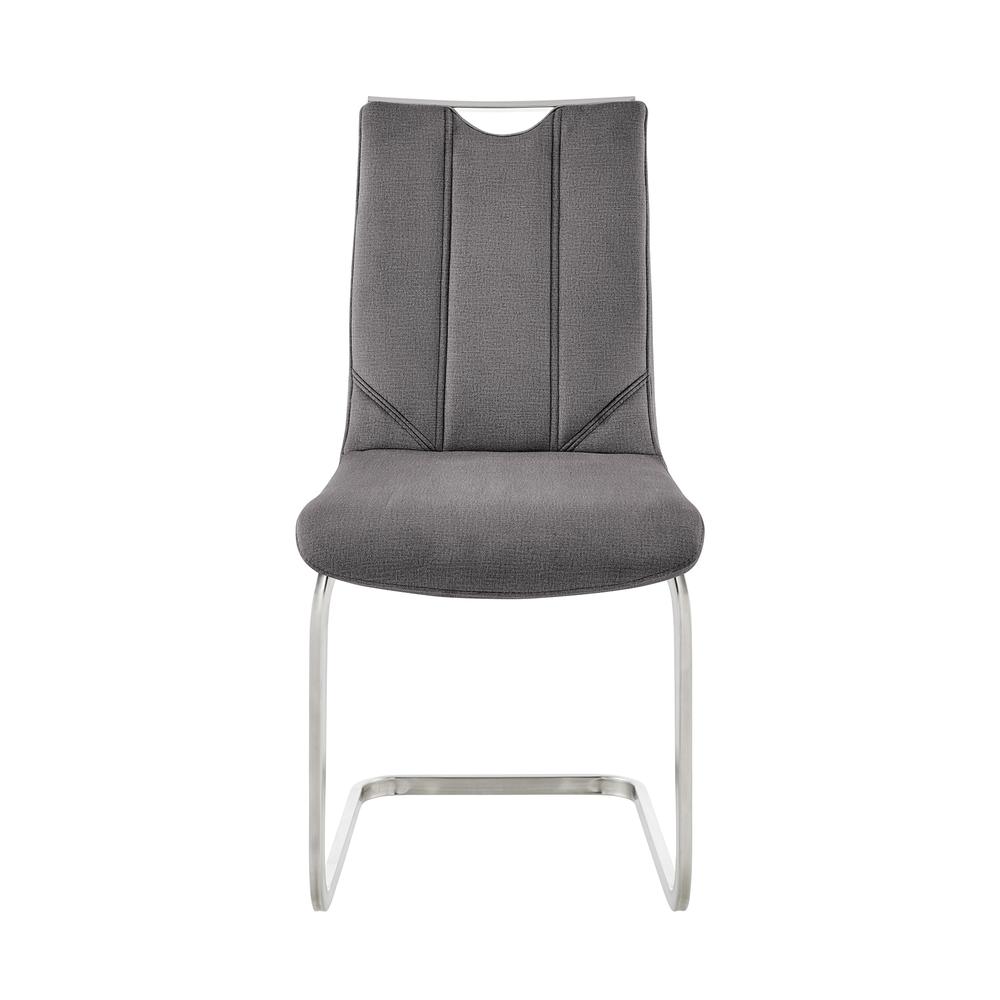 Pacific Dining Room Accent Chair in Grey Fabric and Brushed Stainless Steel Finish - Set of 2. Picture 1