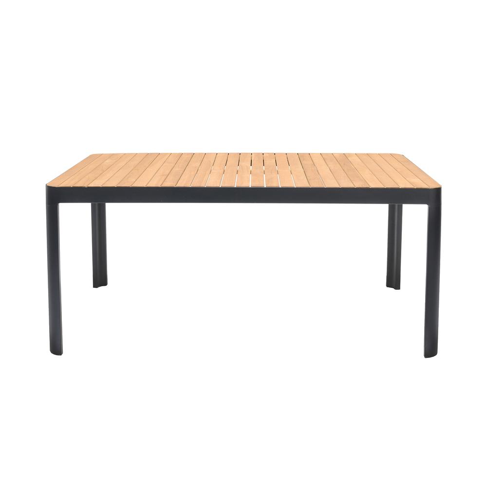 Portals Outdoor Rectangle Dining Table in Black Finish with Natural Teak Wood Top. Picture 2