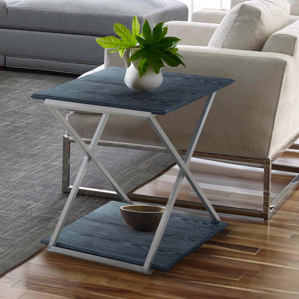 Westlake Black Veneer End Table with Brushed Stainless Steel Frame. Picture 2