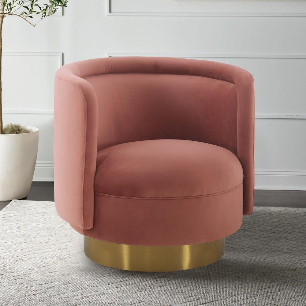 Peony Blush Fabric Upholstered Sofa Accent Chair with Brushed Gold Legs. Picture 2