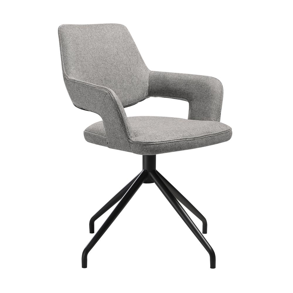 Swivel Upholstered Dining Chair in Gray Fabric with Black Metal Legs - Set of 2. Picture 2