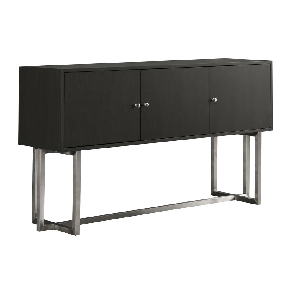 Armen Living Prague Contemporary Buffet in Brushed Stainless Steel Finish and Gray Wood. Picture 1