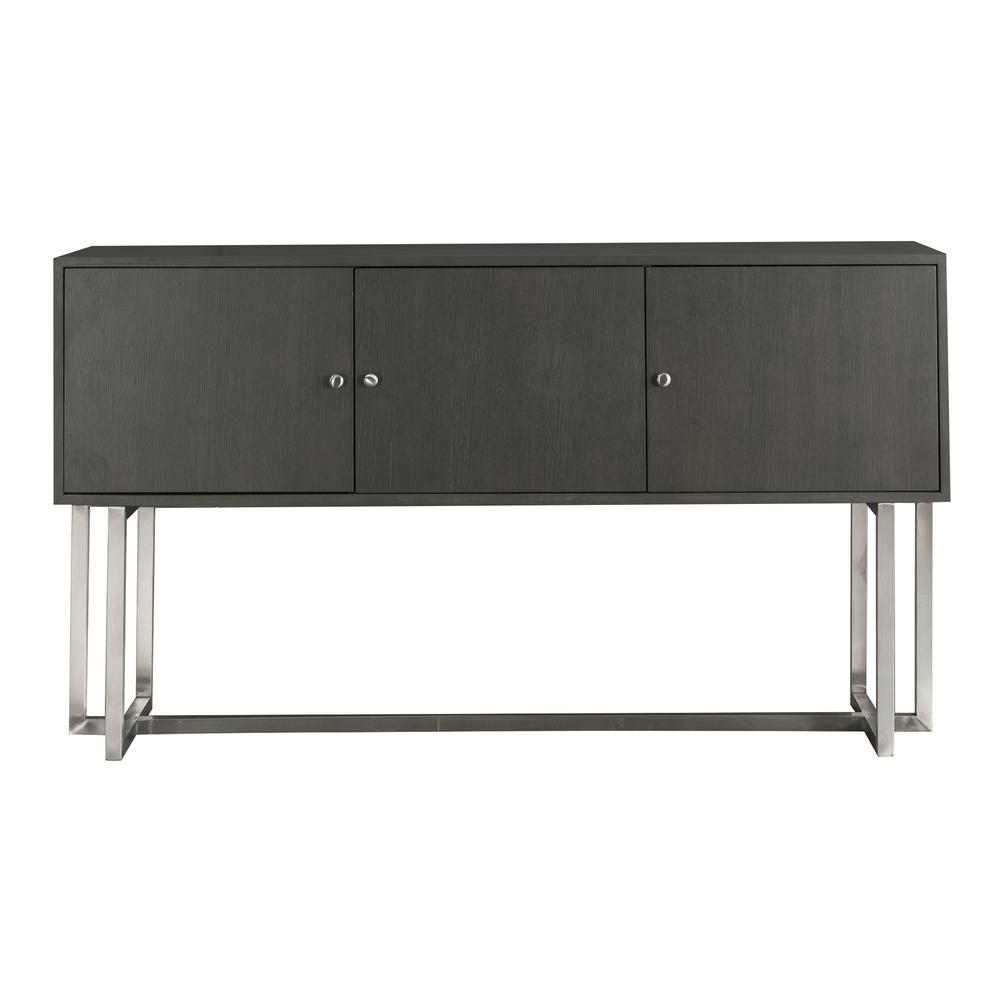 Armen Living Prague Contemporary Buffet in Brushed Stainless Steel Finish and Gray Wood. Picture 2