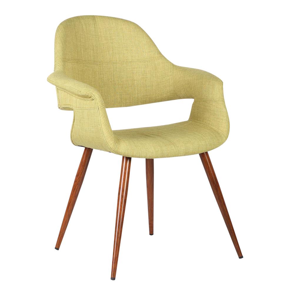 Armen Living Phoebe Mid-Century Dining Chair in Walnut Finish and Green Fabric. Picture 1