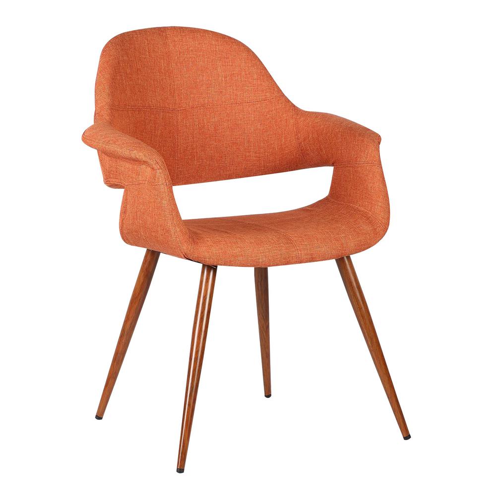 Armen Living Phoebe Mid-Century Dining Chair in Walnut Finish and Orange Fabric. Picture 1