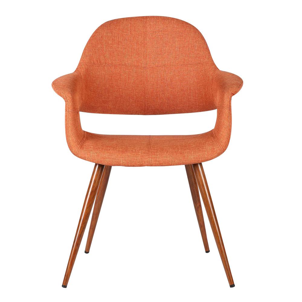 Armen Living Phoebe Mid-Century Dining Chair in Walnut Finish and Orange Fabric. Picture 2