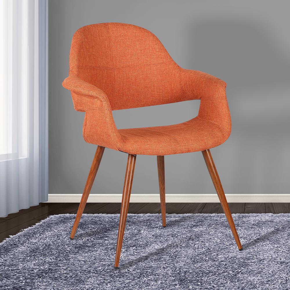 Mid-Century Dining Chair in Walnut Finish and Orange Fabric. Picture 8