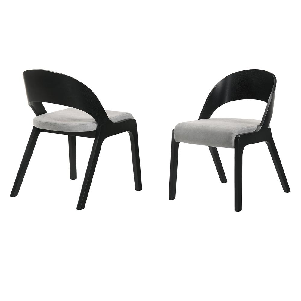 Polly Mid-Century Modern Dining Accent Chairs in Black Finish and Grey Fabric - Set of 2. Picture 1