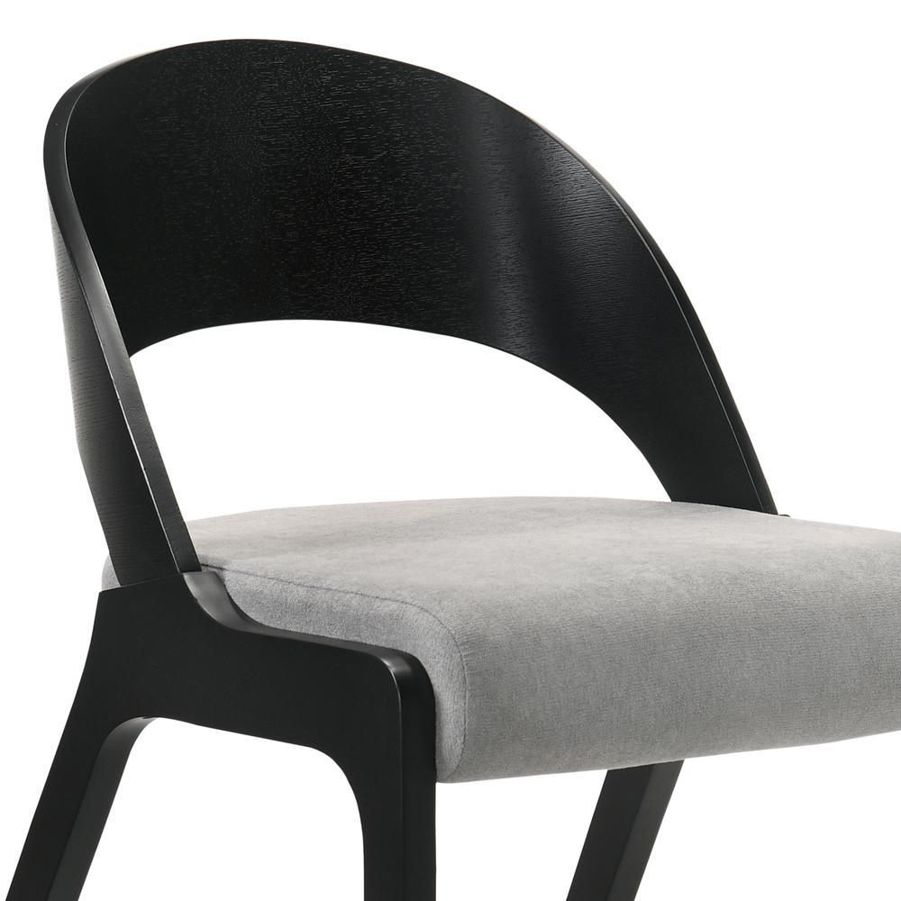 Polly Mid-Century Modern Dining Accent Chairs in Black Finish and Grey Fabric - Set of 2. Picture 5