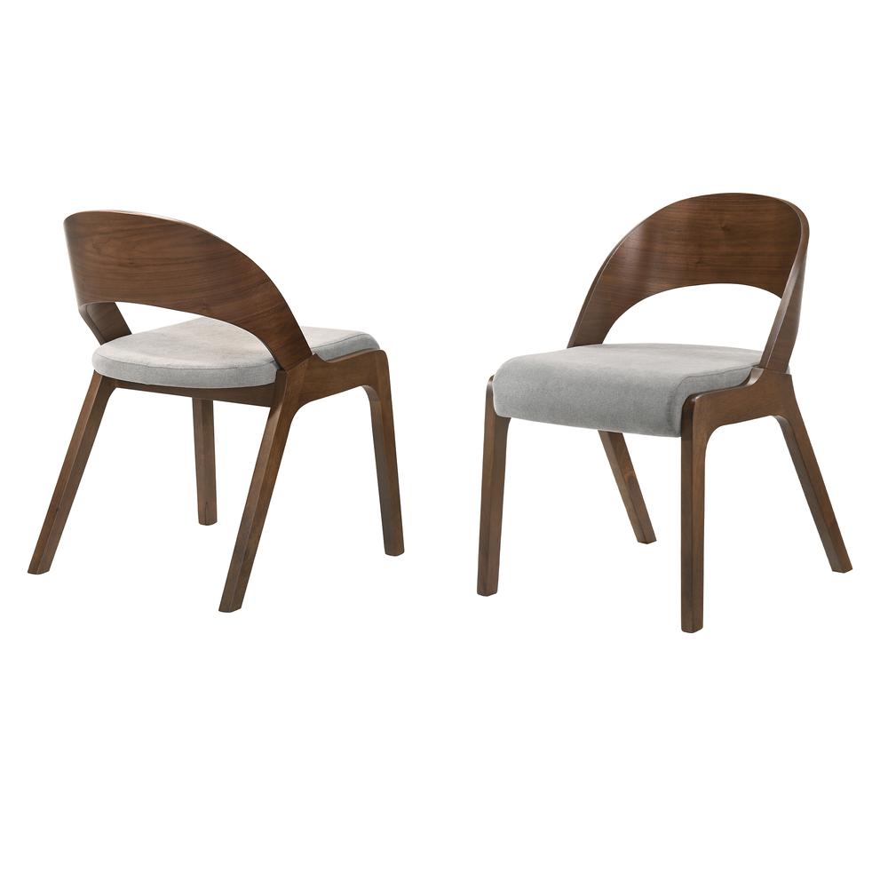Polly Mid-Century Modern Dining Accent Chairs in Walnut Finish and Grey Fabric - Set of 2. The main picture.