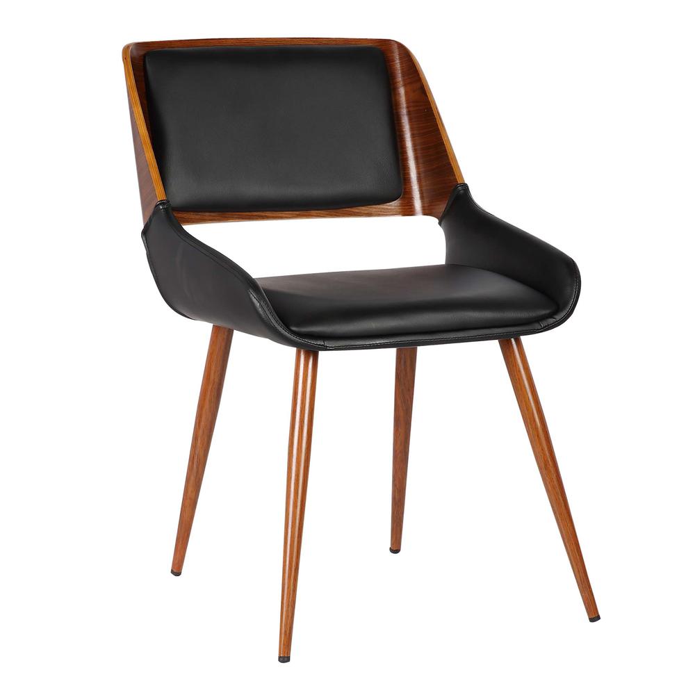 Mid-Century Dining Chair in Walnut Finish - Black Faux Leather. Picture 1