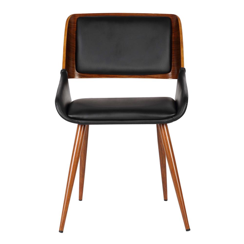 Armen Living Panda Mid-Century Dining Chair in Walnut Finish and Black Faux Leather. Picture 2