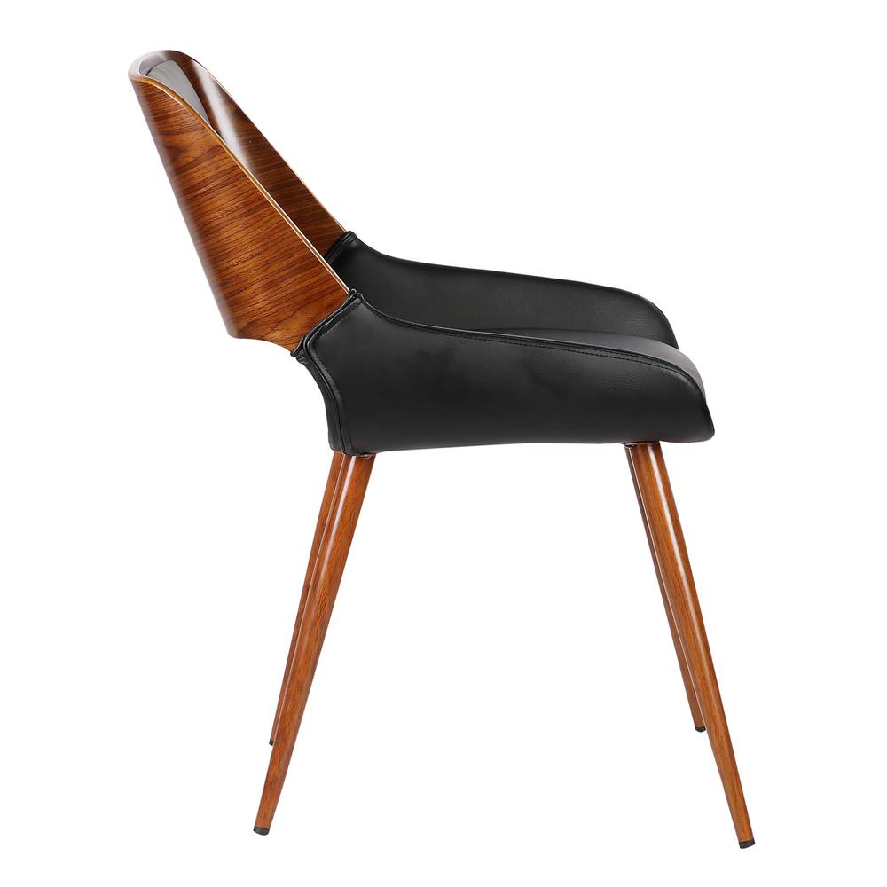Armen Living Panda Mid-Century Dining Chair in Walnut Finish and Black Faux Leather. Picture 3