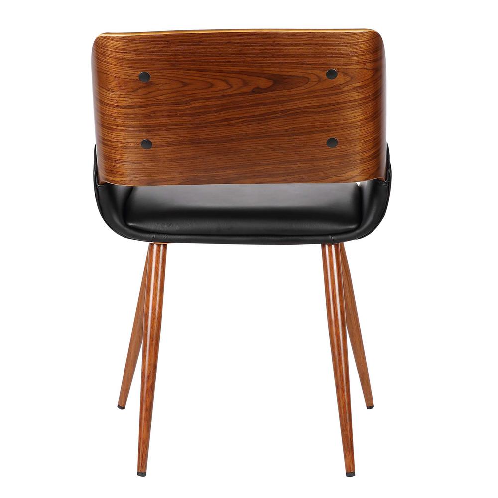 Armen Living Panda Mid-Century Dining Chair in Walnut Finish and Black Faux Leather. Picture 4