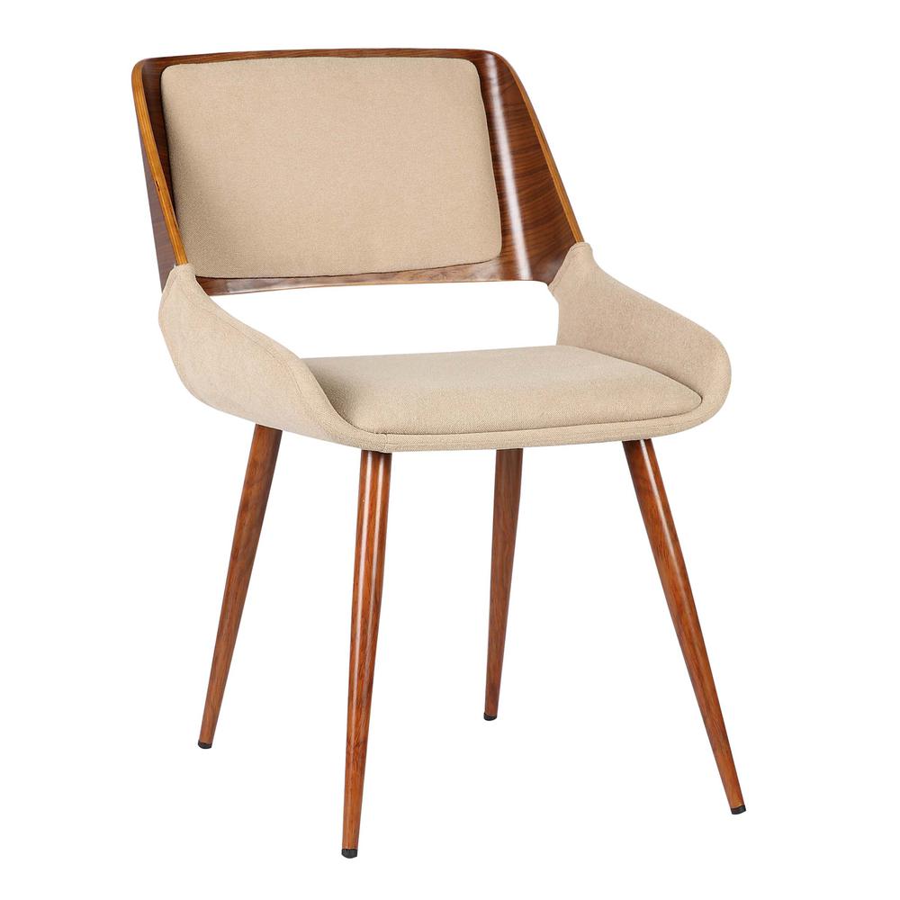 Armen Living Panda Mid-Century Dining Chair in Walnut Finish and Brown Fabric. Picture 1