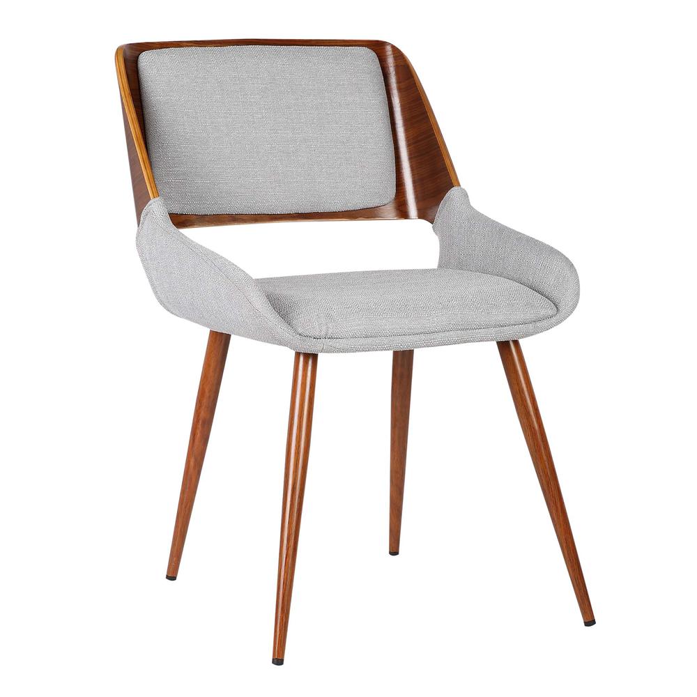 Armen Living Panda Mid-Century Dining Chair Walnut Finish and Gray Fabric. Picture 1