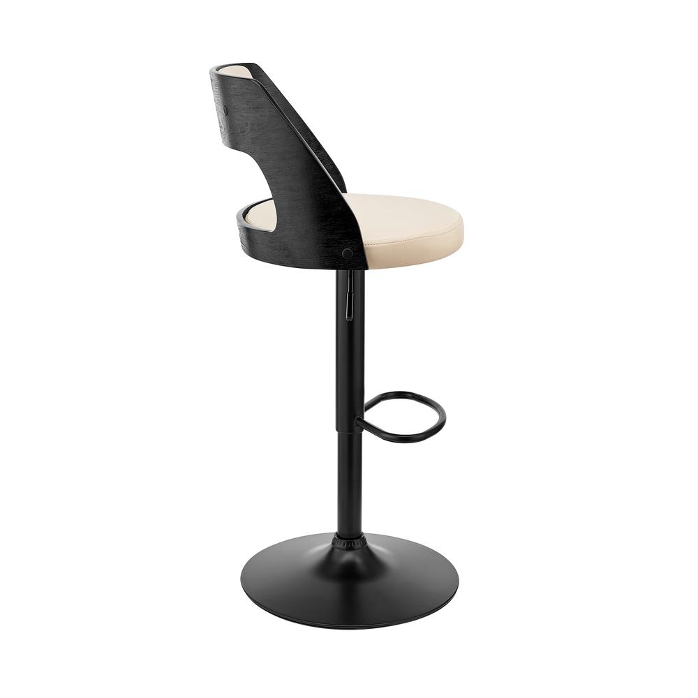 Paulo Adjustable Swivel Cream Faux Leather and Black Wood Bar Stool with Black Base. Picture 3