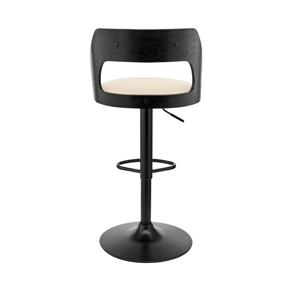Paulo Adjustable Swivel Cream Faux Leather and Black Wood Bar Stool with Black Base. Picture 5