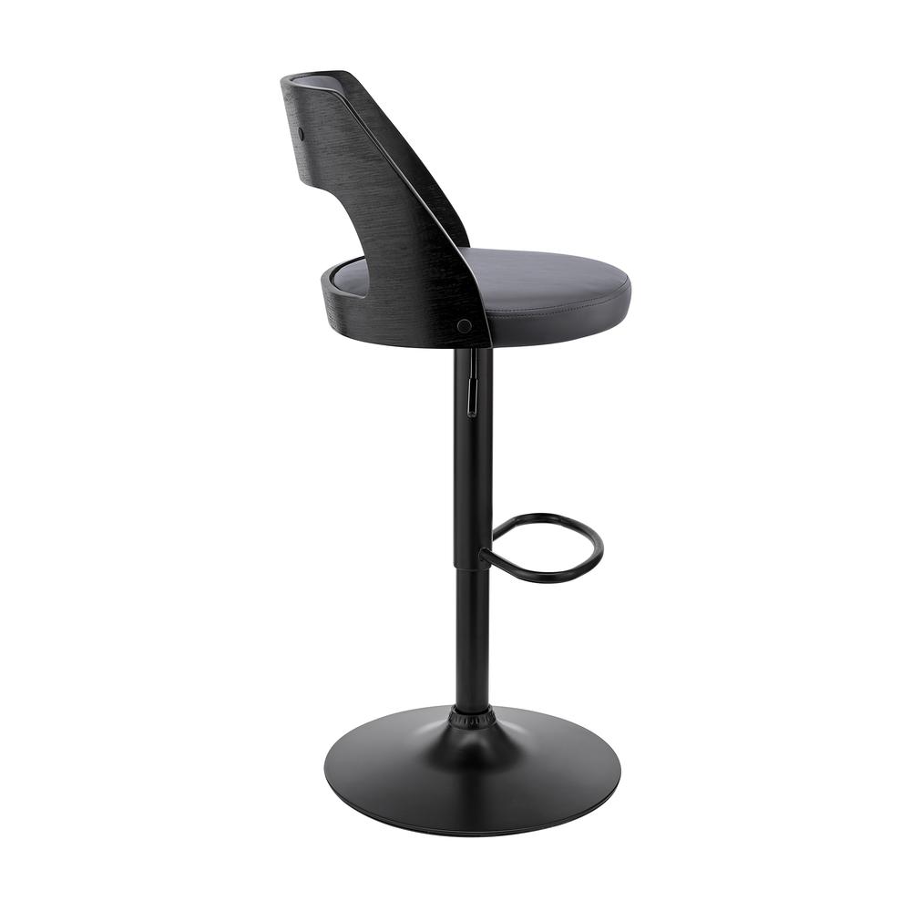 Paulo Adjustable Swivel Grey Faux Leather and Black Wood Bar Stool with Black Base. Picture 3