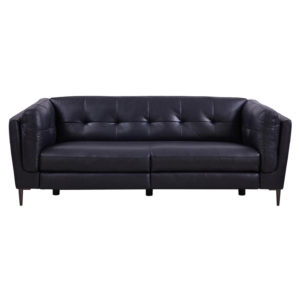 Contemporary Sofa in Dark Metal Finish and Navy Genuine Leather. Picture 1