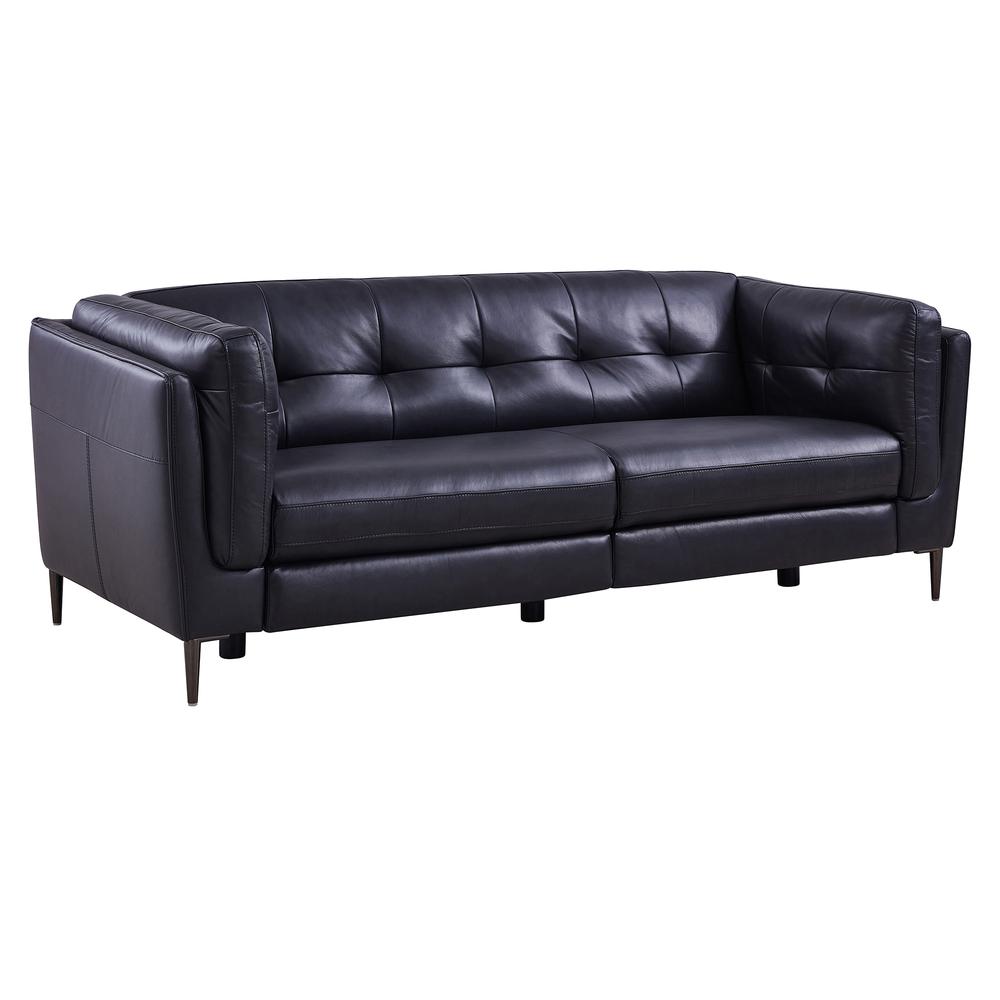 Contemporary Sofa in Dark Metal Finish and Navy Genuine Leather. Picture 2