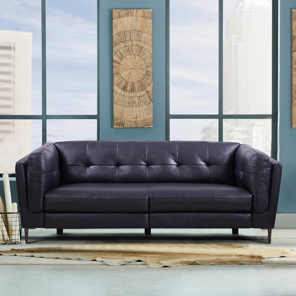 Contemporary Sofa in Dark Metal Finish and Navy Genuine Leather. Picture 9