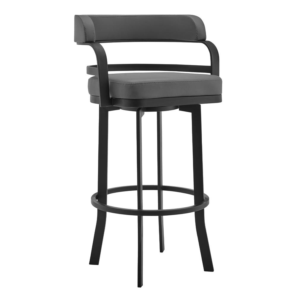 Prinz 26" Gray Faux Leather and Black Metal Swivel Bar Stool. The main picture.