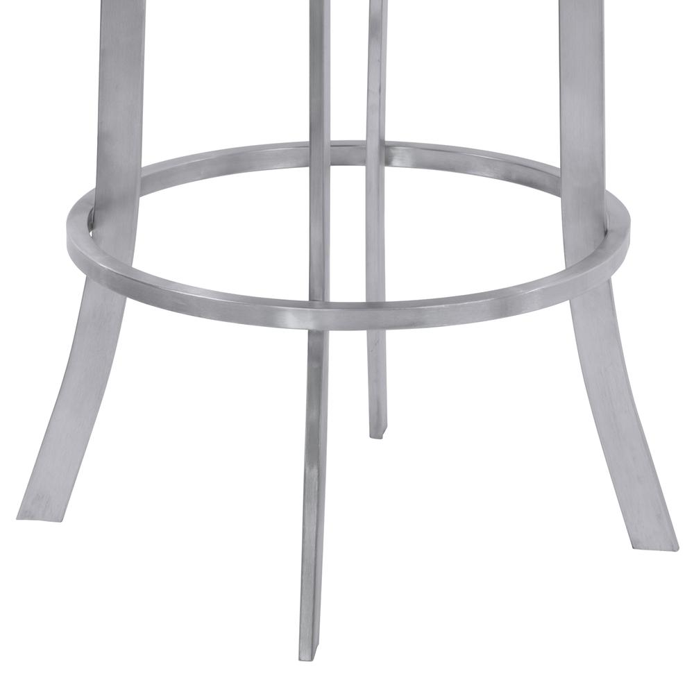 26" Counter Height Metal Swivel Barstool in Gray Faux Leather with Brushed Stainless Steel Finish. Picture 6