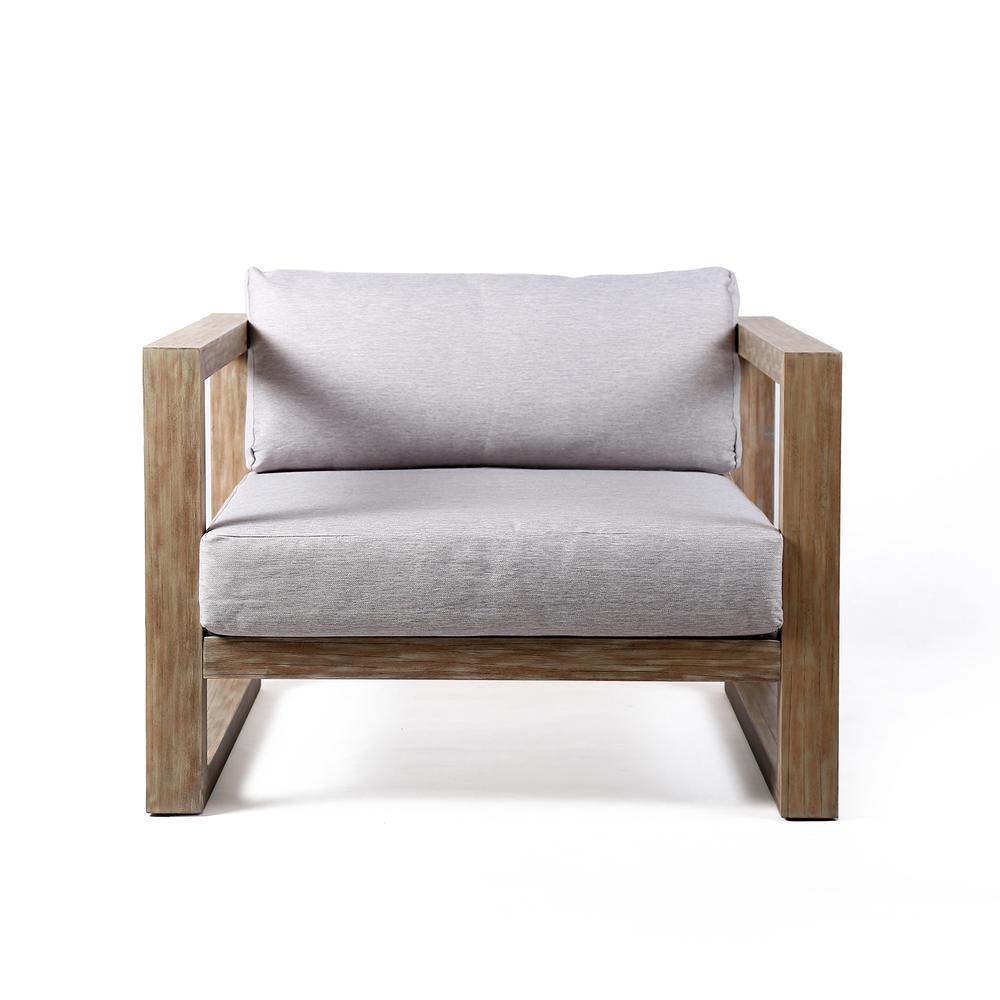 Paradise Outdoor Light Eucalyptus Wood Lounge Chair with Grey Cushions. Picture 2