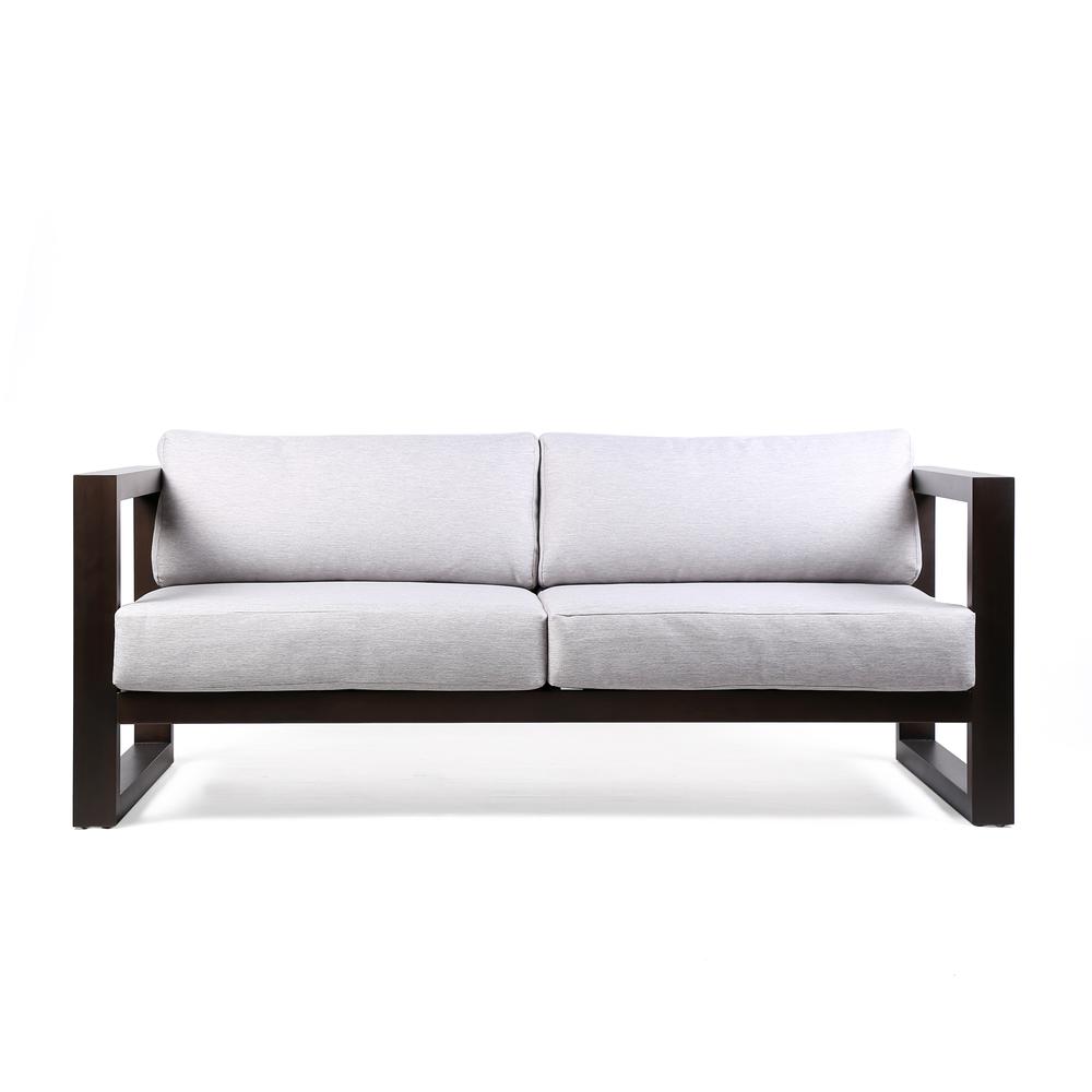 Paradise Outdoor Dark Eucalyptus Wood Sofa with Grey Cushions. Picture 1