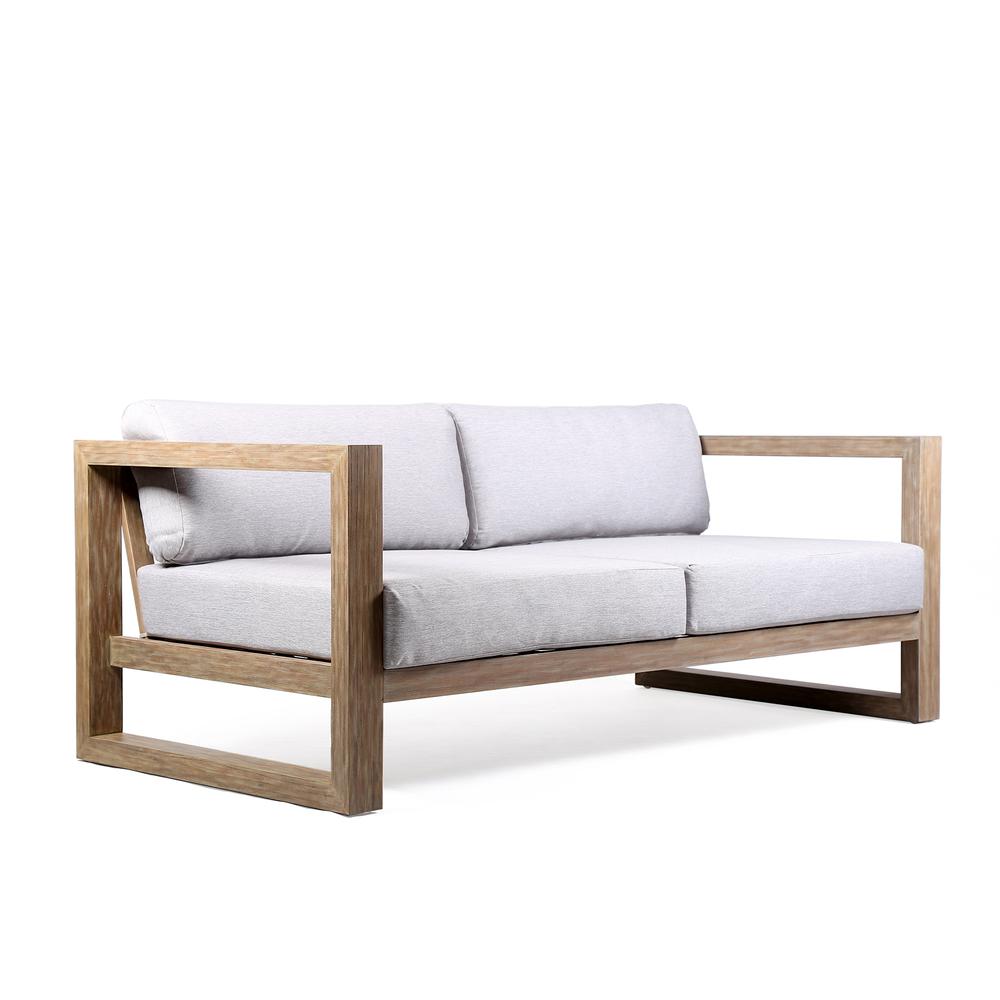 Paradise Outdoor Light Eucalyptus Wood Sofa with Grey Cushions. Picture 2